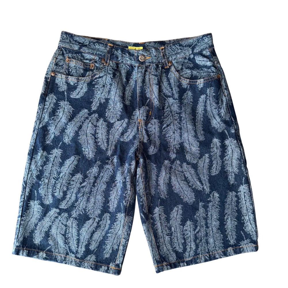 Kapital Blue Hands Feather Print Denim Shorts Indigo Mens Size 32 Made in Japan